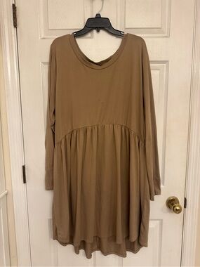 JoDIFL 3X Camel Long Sleeve Babydoll Swing Tunic Dress Plus Size